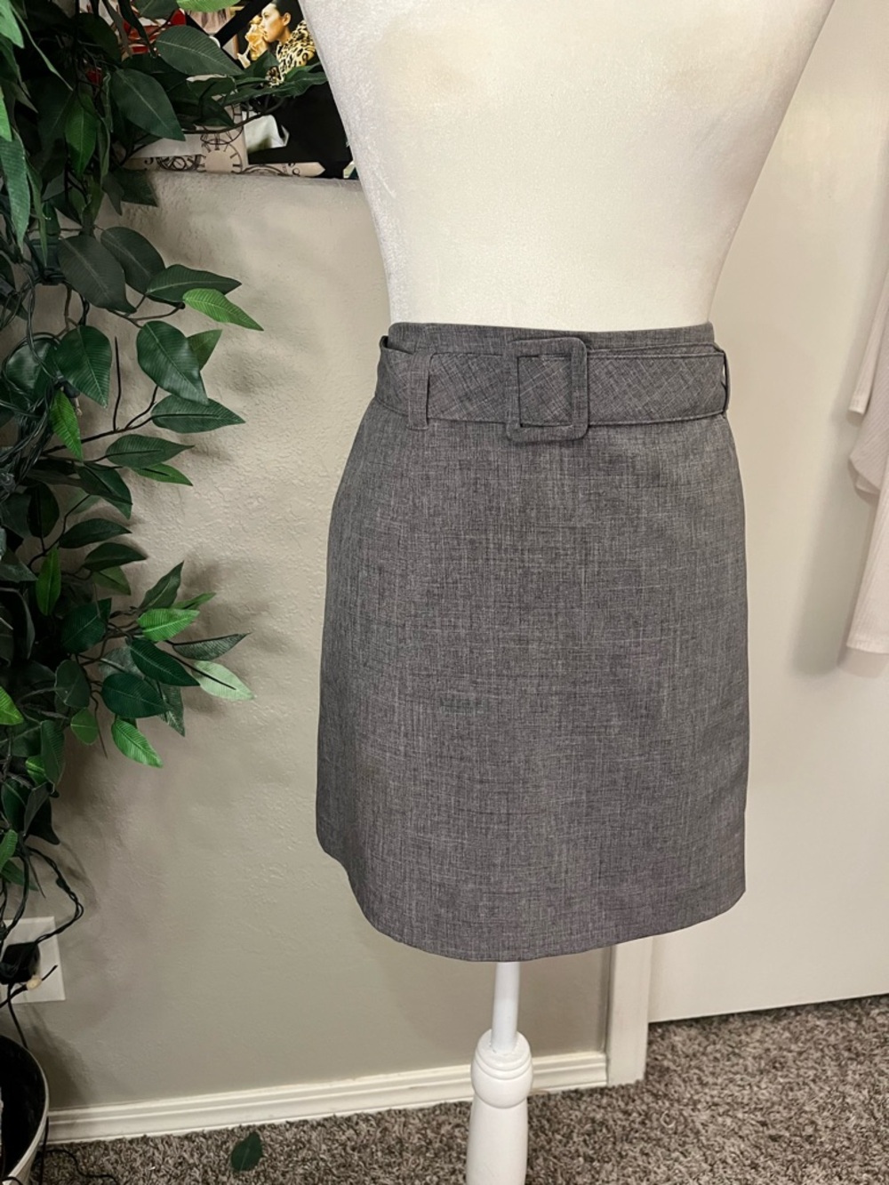 Classic Gray Belted A-Line Skirt